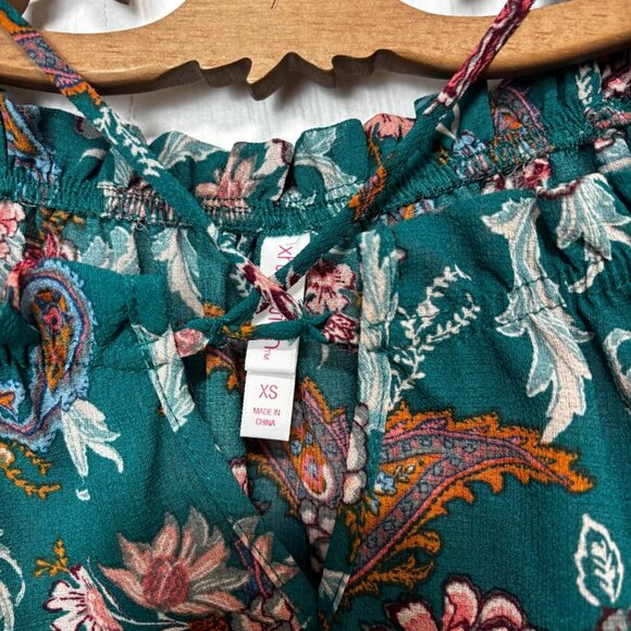 New Blouse Floral Green Xhilaration Peasant Style Boho Colorful Sheer Womens XS - Picture 5 of 7